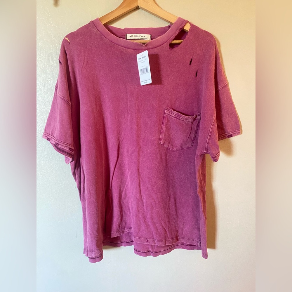 Free People X We the free  Washed  Distressed Pocket Tee